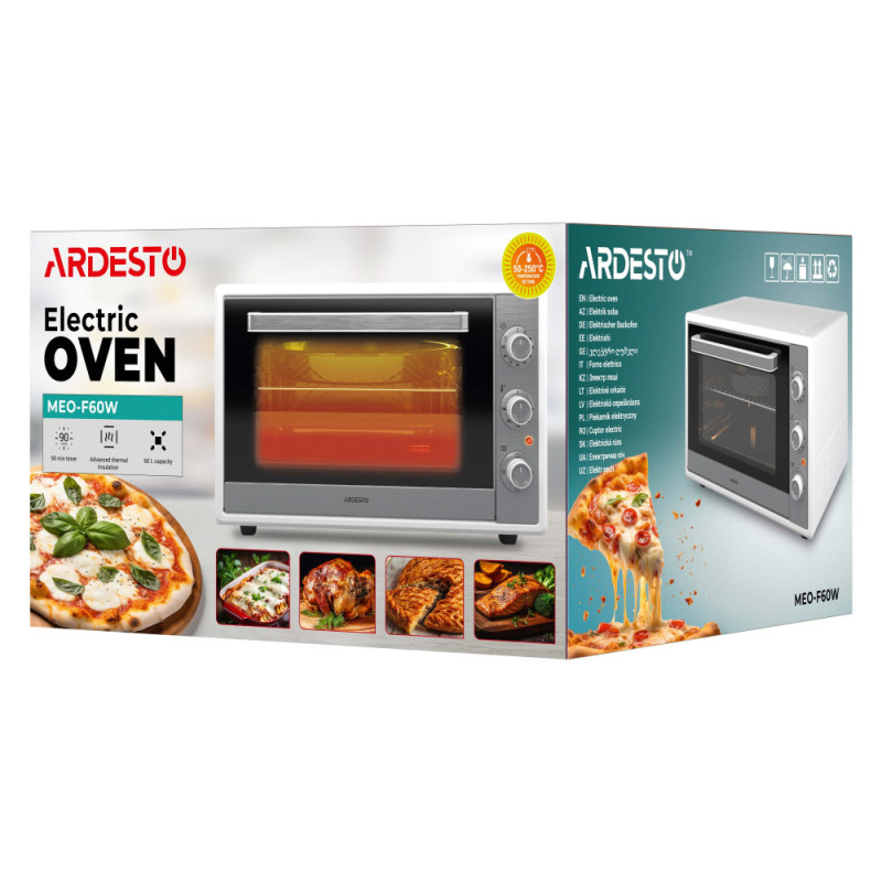 ARDESTO Electric oven, 60L, 2000W, mech., double glass, white (MEO-F60W)