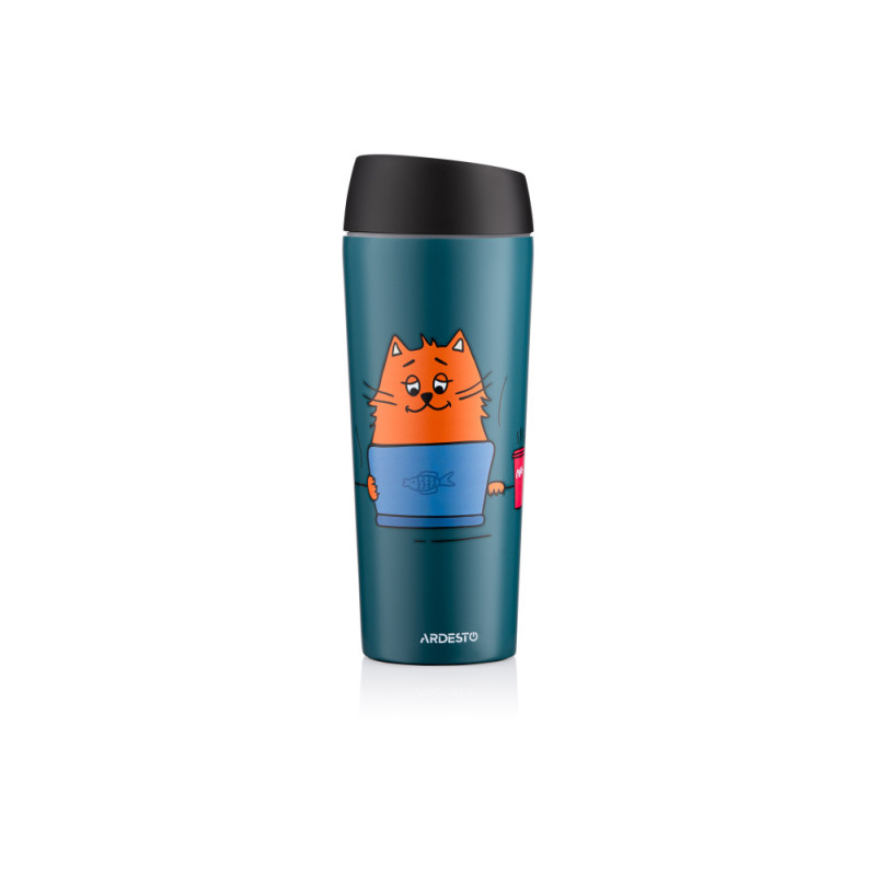 ARDESTO Travel mug Coffee time Red Cat 450 ml, s/s, blue (AR2645CG)