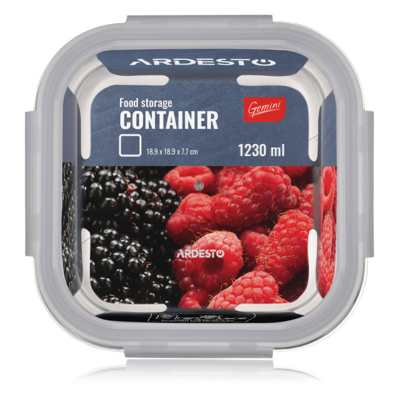 ARDESTO Food storage container Gemini 1.23l, borosilicate glass, plastic, square, transparent (AR1212BSQ)