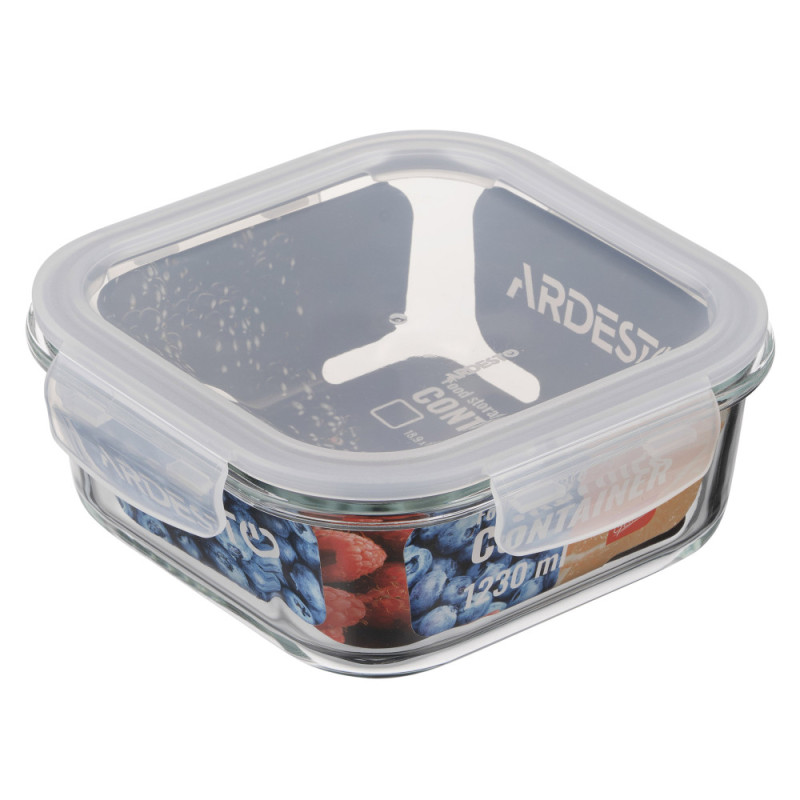 ARDESTO Food storage container Gemini 1.23l, borosilicate glass, plastic, square, transparent (AR1212BSQ)