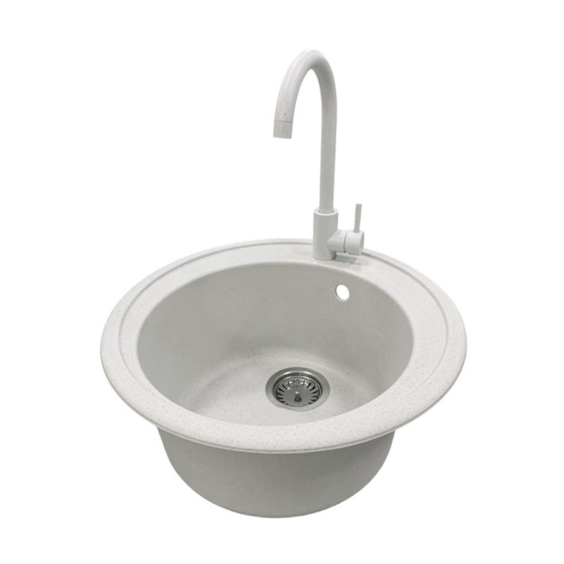 Adamant Kitchen sink Sun, artificial stone, round, no drainboard, 510x200mm, bowl - 1, over-mounted, Old stone (2006270043332)