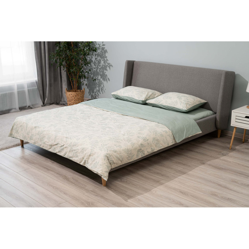 ARDESTO Bedding set 2.0 Gloria, sateen, duvet cover 200x220cm, bed sheet 230x240cm, pillowcases (2) 50x70cm, 100% cotton, fern green (ART2022FG)
