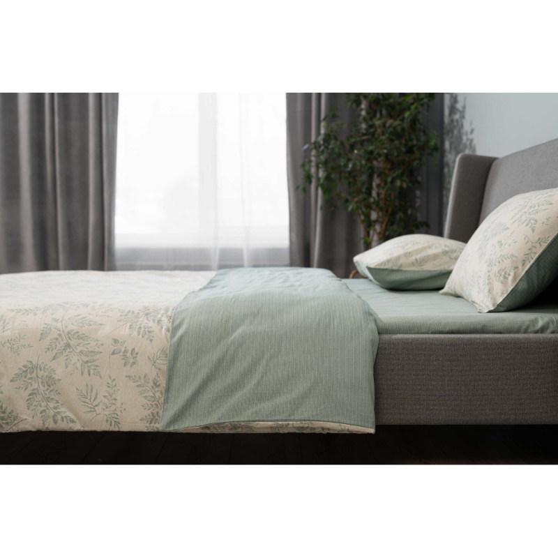 ARDESTO Bedding set 2.0 Gloria, sateen, duvet cover 200x220cm, bed sheet 230x240cm, pillowcases (2) 50x70cm, 100% cotton, fern green (ART2022FG)