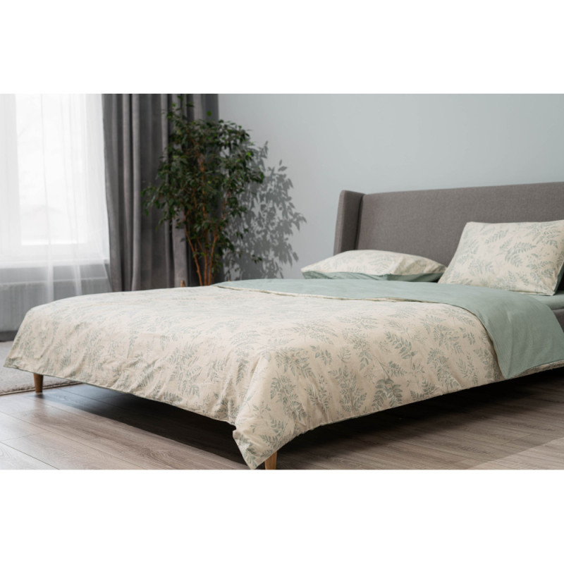ARDESTO Bedding set 2.0 Gloria, sateen, duvet cover 200x220cm, bed sheet 230x240cm, pillowcases (2) 50x70cm, 100% cotton, fern green (ART2022FG)