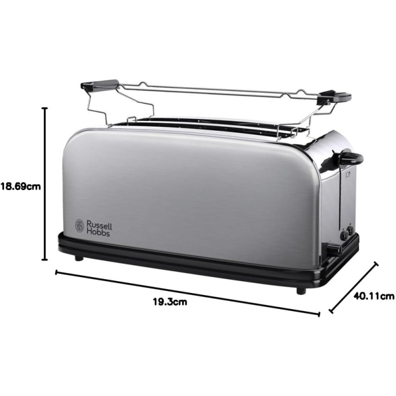 Russell Hobbs Тостер Oxford 1600Вт, длинные слоты на 4 тоста, металл, серебристый (23610-56)