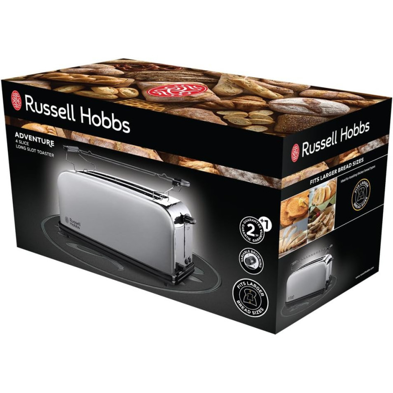 Russell Hobbs Тостер Oxford 1600Вт, длинные слоты на 4 тоста, металл, серебристый (23610-56)