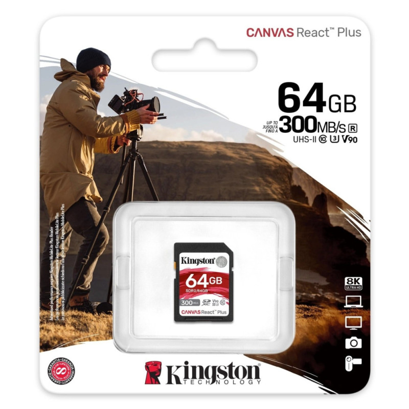 Kingston Карта памяти 64GB SDXC C10 UHS-II U3 R300/W260MB/s (SDR2/64GB)