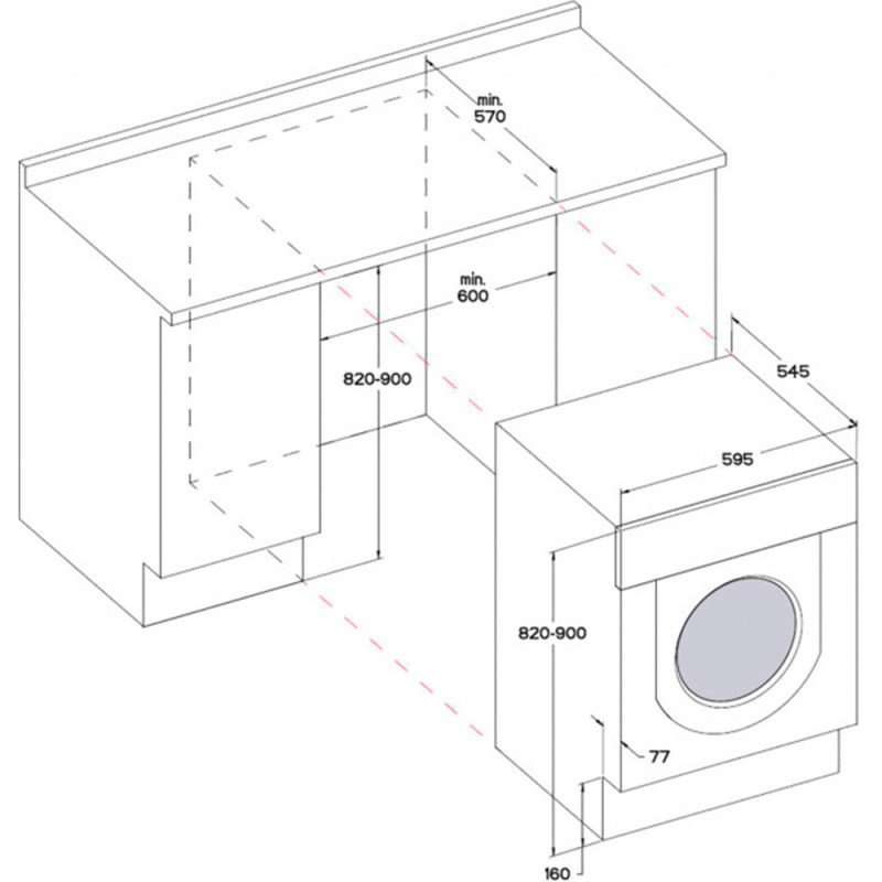 Whirlpool Washer-dryer built-in top load, 7(5)kg, 1400, A+++, 60cm, display, steam, invertor, white (BIWDWG75148UA)