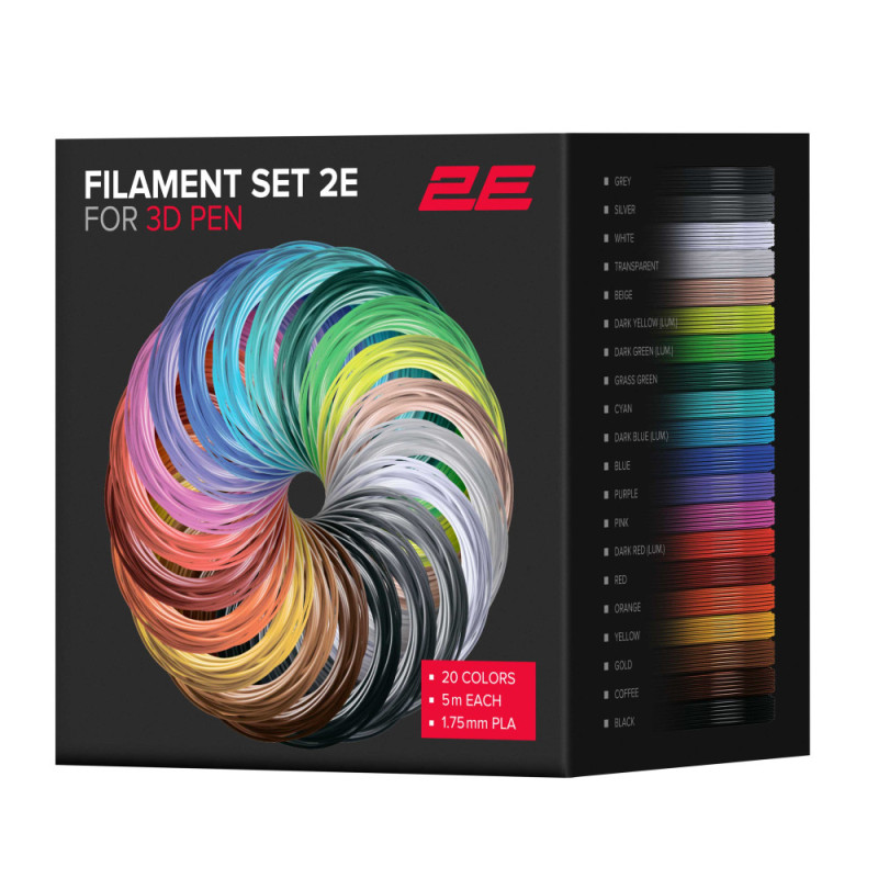 2E Filament for PLA 3D pen,1.75mm, 20pcs, mix 5м (2E-SL-BH005)