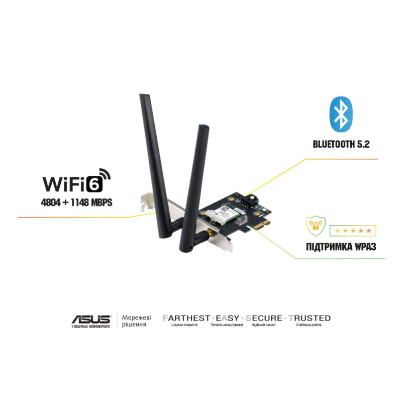 ASUS WiFi-adapter PCE-AX1800 Bluetooth 5.2 PCI Express WPA3 MU-MIMO OFDMA