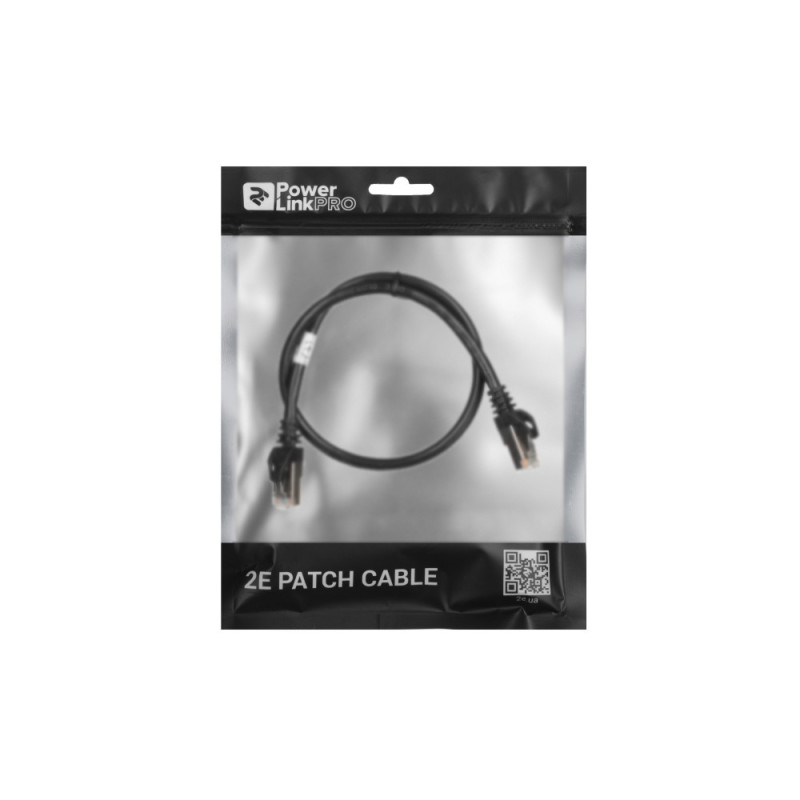 2E Cat 6, S-FTP экран оплётка фольга, RJ45, 4Х2 27AWG , 7/0.14 Cu, 0.50 m, PVC, Black (2E-PC6SFTPCOP-050BK)