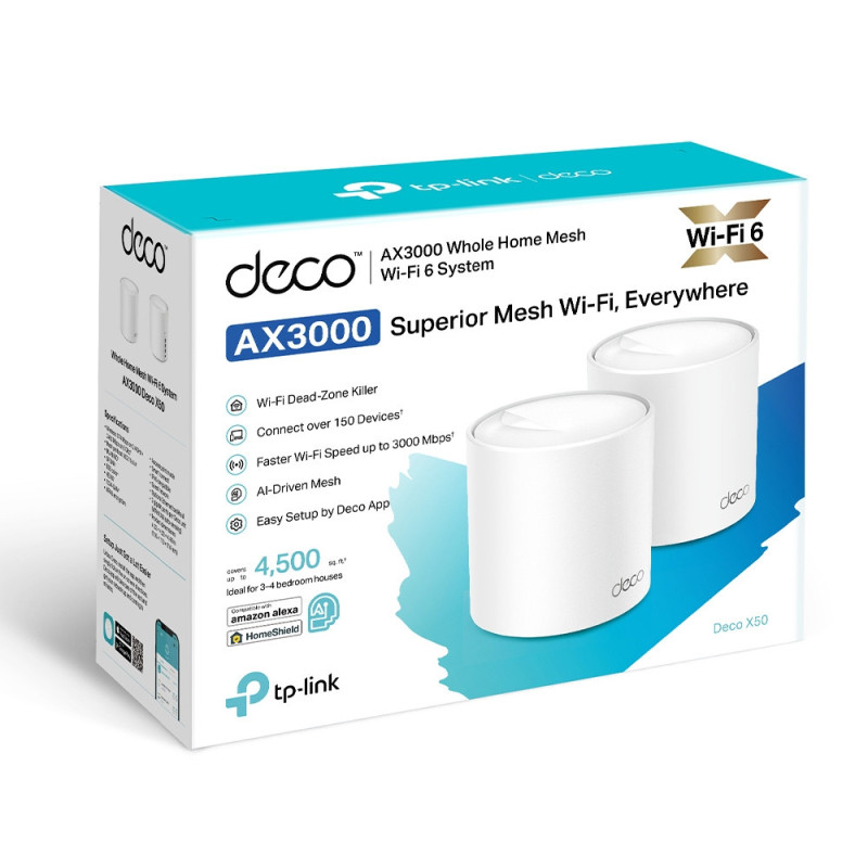 TP-Link Маршрутизатор DECO X50 2PK AX3000 3xGE LANWAN MU-MIMO OFDMA MESH (DECO-X50-2-PACK)