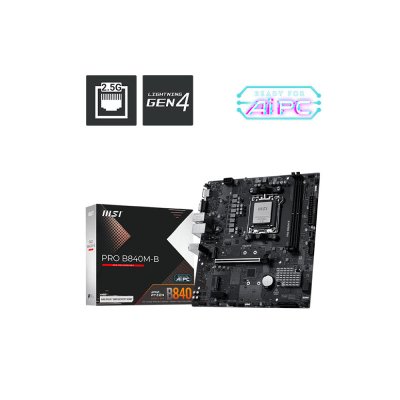MSI Материнcька плата PRO B840M-B sAM5 B840 2xDDR5 M.2 HDMI DSub mATX (911-7E76-002)
