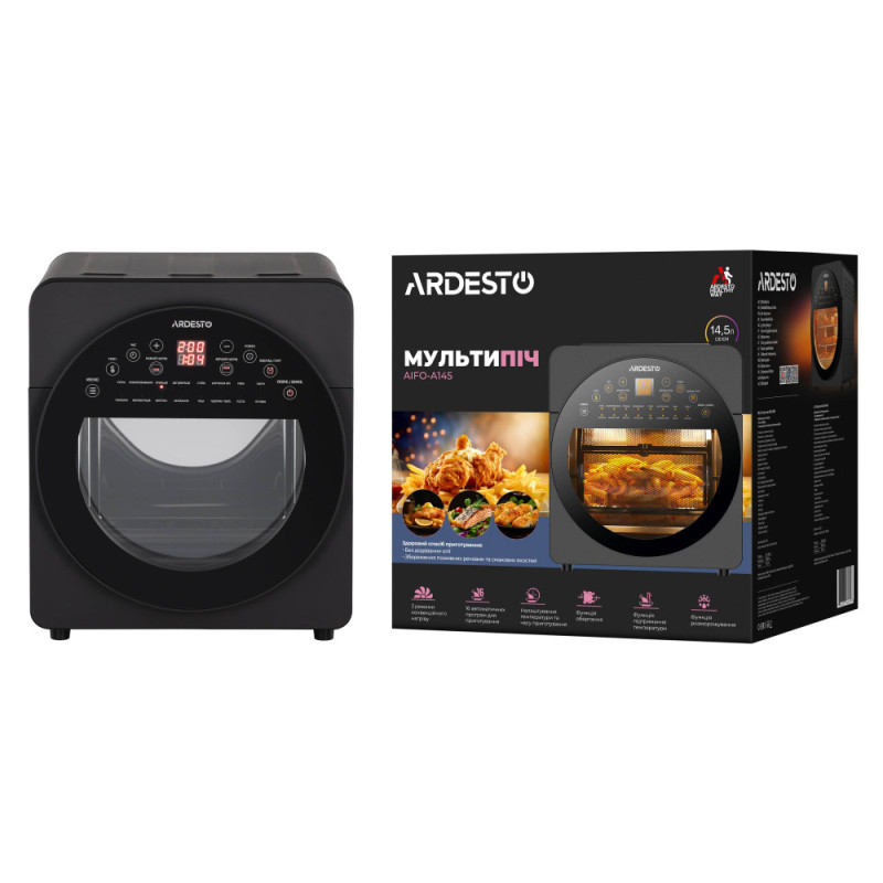 ARDESTO Мультипіч, 1700Вт, об'єм-14.5л, сенсорне керування, 50-220°C, нержав.сталь/пластик, сіро-чорний (AIFO-A145)