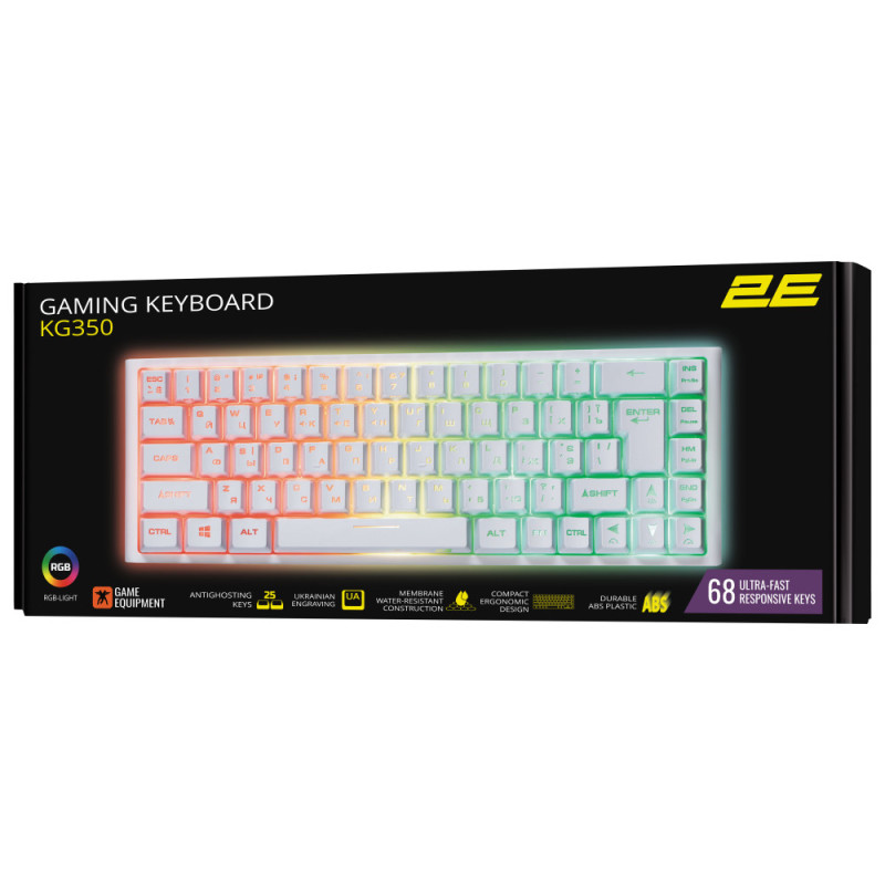 2E Gaming Keyboard KG350 RGB 68key USB White Ukr