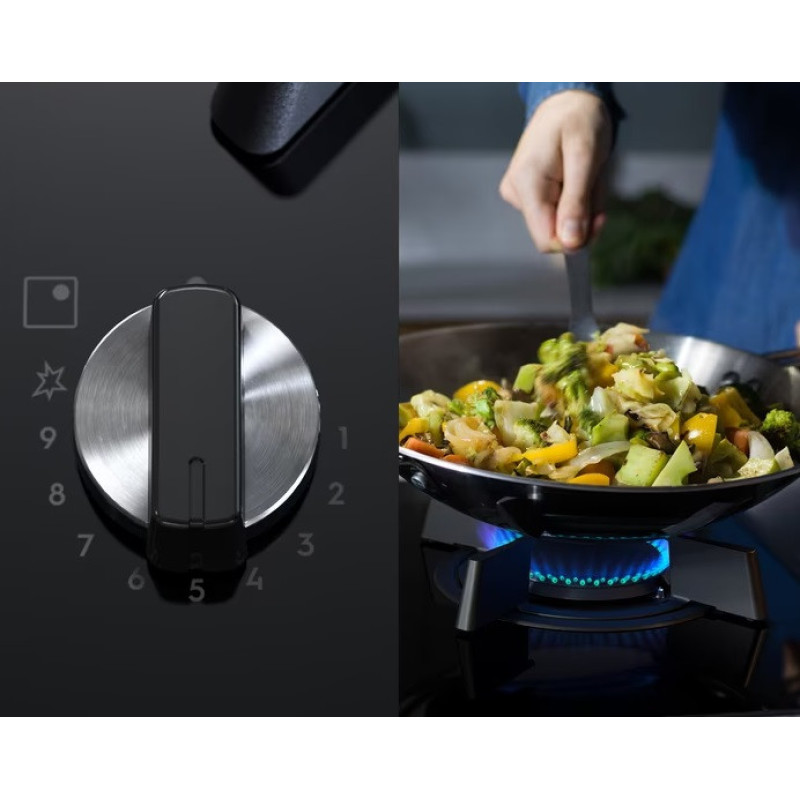 Electrolux Варочная поверхность газ на стекле, 90см, чугун, электр. управл., Hob2Hood, черный (KGG953753K)