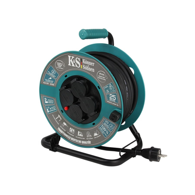 Könner & Söhnen power Strip KSCR-25M KS 2E 4xType F, 3x2.5mm sq., 16A, on coil, 25m, green
