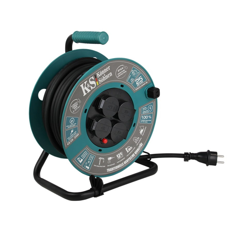 Könner & Söhnen power Strip KSCR-25M KS 2E 4xType F, 3x2.5mm sq., 16A, on coil, 25m, green