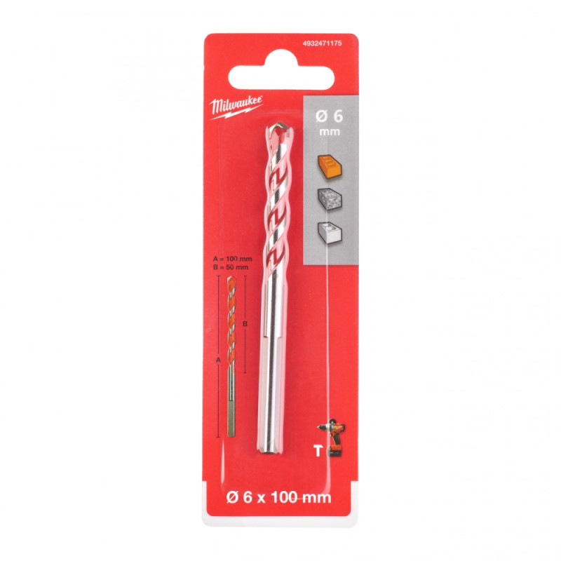 Milwaukee Premium Concrete Drill, 6x50x100mm (4932471175)
