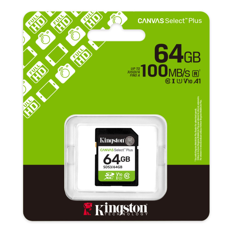 Kingston Карта памяти Kingston SD 64GB C10 UHS-I V10 R100MB/s (SDS3/64GB)