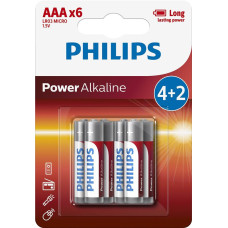 Philips Батарейка Power Alkaline AAA щелочная блистер, 6 шт (LR03P6BP/10)