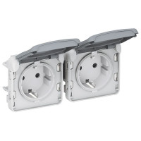 Legrand Plexo Розетка 2х2К+З, Schuko, 16 A, 250В, ІР55, ІК07 c крышкой, горизонтальная, серый (069576)