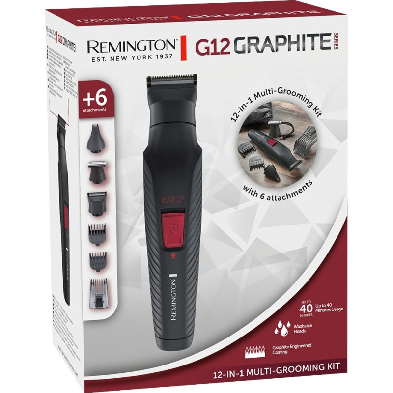Remington Набір для стрижки Graphite, для голови, вусів, бороди,носа і тіла, акум., насадок-6, чорний (PG2120)