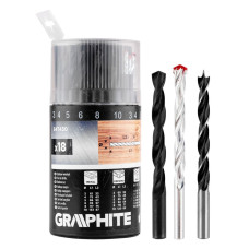 Graphite Набір свердел GRAPHITE по металу, дереву, цеглі: 3-6, 8, 10 мм, 18шт (54T430)