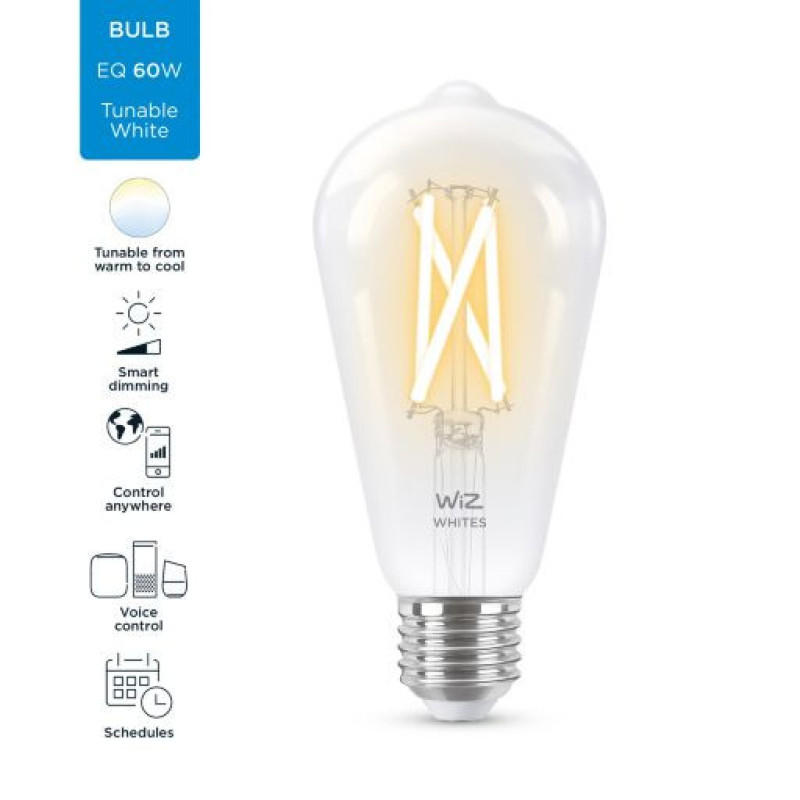 WiZ Лампа розумна E27, 7W, 60W, 806Lm, ST64 2700-6500K філаментна Wi-Fi (929003018601)