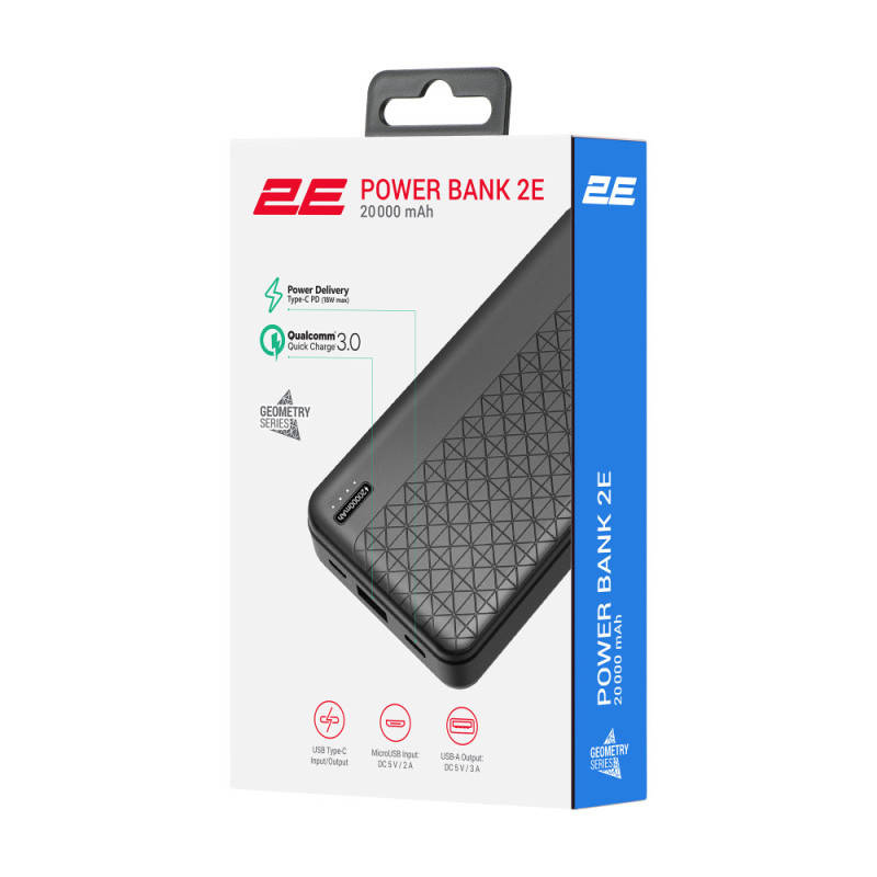 2E Power Bank Geometry 20000mAh PD, QC 18W, black (2E-PB2072PD-BLACK)