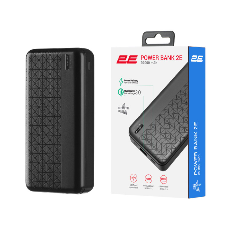 2E Power Bank Geometry 20000mAh PD, QC 18W, black (2E-PB2072PD-BLACK)