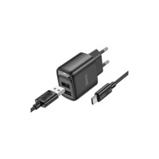Зарядное устройство HOCO C141A 2xUSB + cable USB to USB-C black (6942007627900)