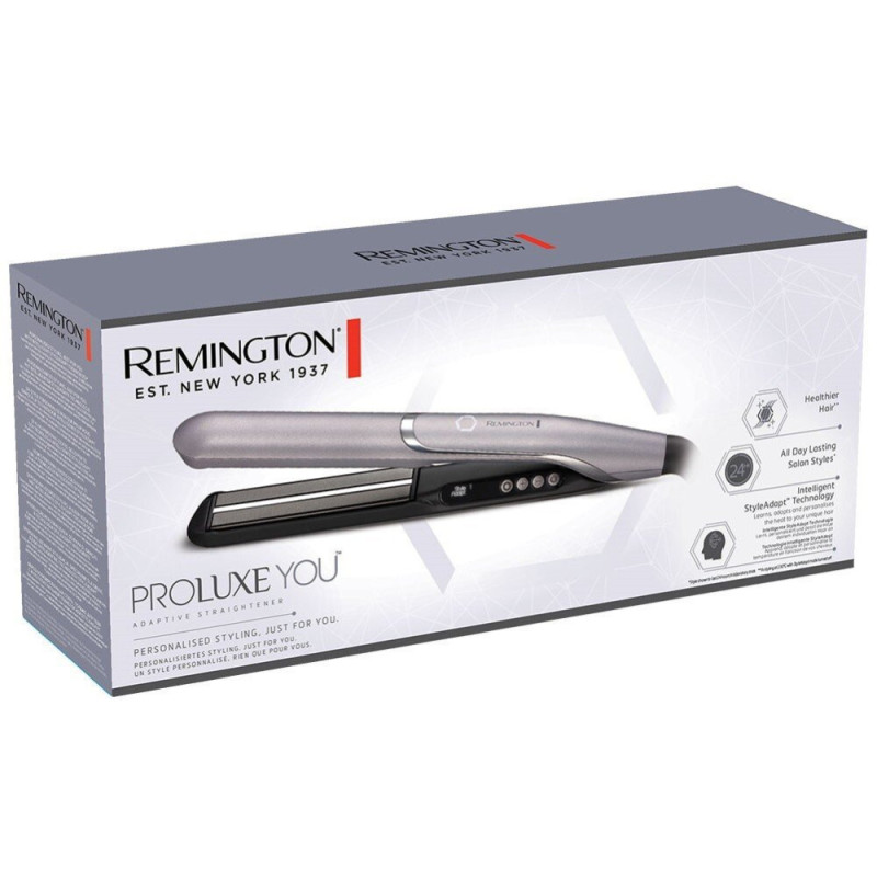 Remington hair straightener ProLuxe You Adaptive, 52V, temp. modes-9, 150-230С, display, ionization, ceramics, black-gray (S9880)