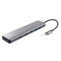 Trust Адаптер Trust Dalyx 7in1 USB-C> 2xUSB-А 3.2/2xUSB-С/2xHDMI/Display Port, Алюміній, 0.16м, Сірий (25661_TRUST)