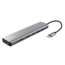 Trust Адаптер Trust Dalyx 7in1 USB-C> 2xUSB-А 3.2/2xUSB-С/2xHDMI/Display Port, Алюміній, 0.16м, Сірий (25661_TRUST)