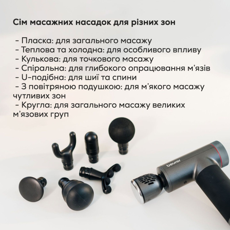 Beurer massager for body, Li-ion battery, 1,035kg, changeable cover, black (MG_195)
