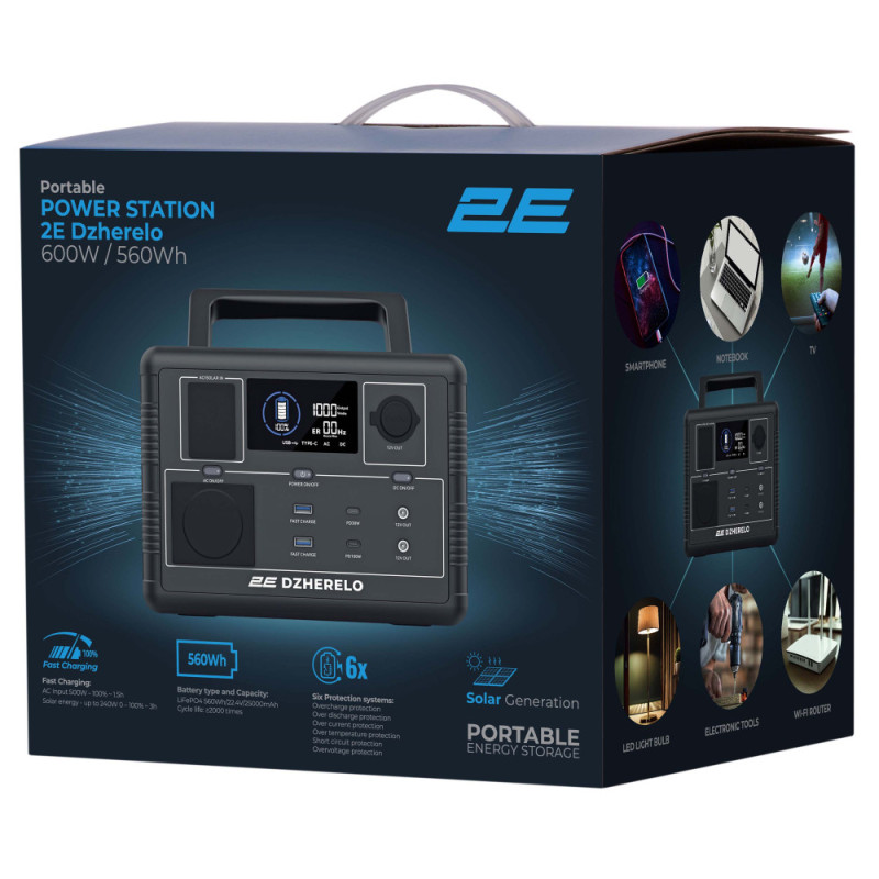 2E Portable Power Station Dzherelo, 600 W, 560 Wh, Fast Charging (2E-PPS06056)