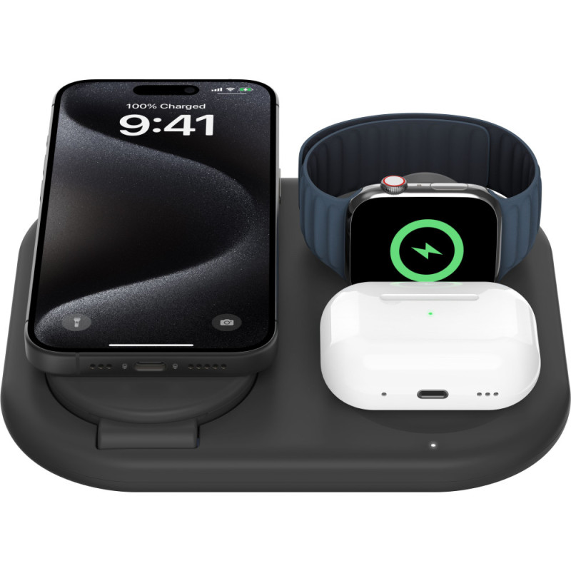 Belkin Зарядное устройство беспроводное 3в1 Magnetic Foldable iPhone/Watch/AirPods, Qi2 15Вт, черный (WIZ029VFBK)