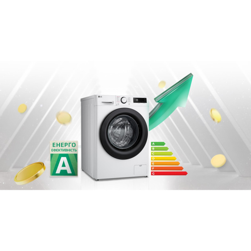 LG Пральна машина фронтальна, 11кг, 1400, A, 57см, дисплей, пара, інвертор, білий (F4Y5ES6W)