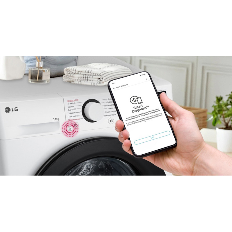 LG Пральна машина фронтальна, 11кг, 1400, A, 57см, дисплей, пара, інвертор, білий (F4Y5ES6W)