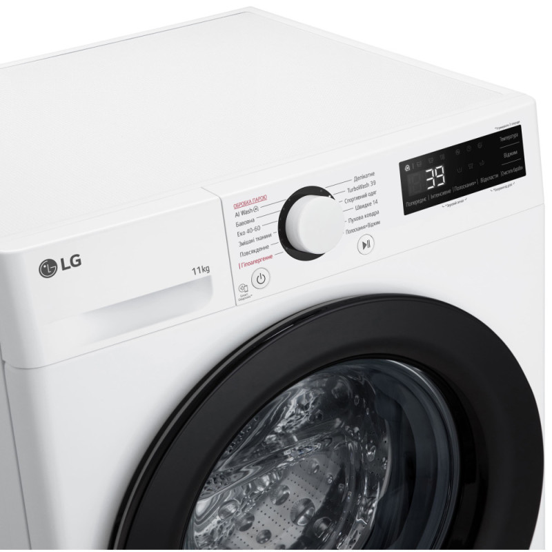 LG Пральна машина фронтальна, 11кг, 1400, A, 57см, дисплей, пара, інвертор, білий (F4Y5ES6W)