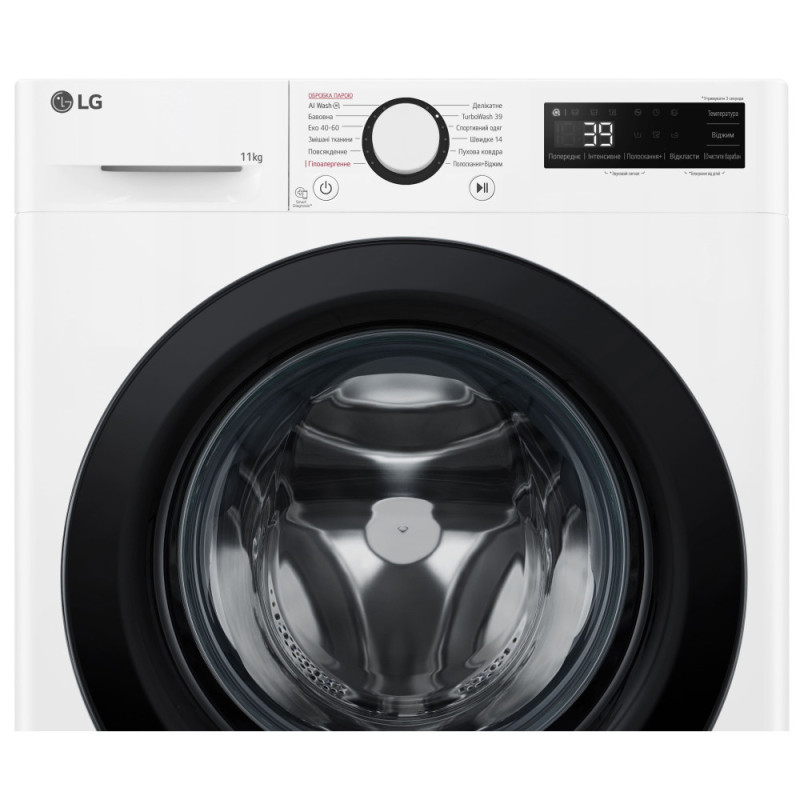 LG Пральна машина фронтальна, 11кг, 1400, A, 57см, дисплей, пара, інвертор, білий (F4Y5ES6W)