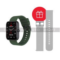 2E Смарт-годинник 2E Alpha SQ Music Edition 46мм, 1.78", 368x448, AMOLED, BT 5.2, Чорно-зелений + ремінець сірий (2E-CWW40BKGN-WS)