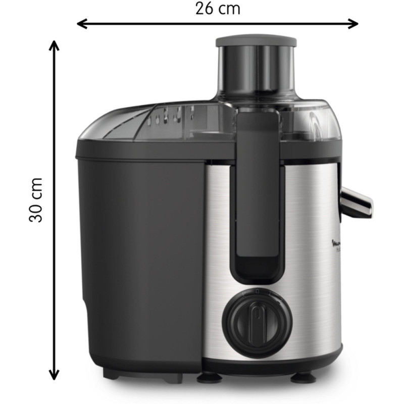 Moulinex centrifugal juicer Frutelia+, 400W, cake-0.95L, plastic, silver (JU420D10)