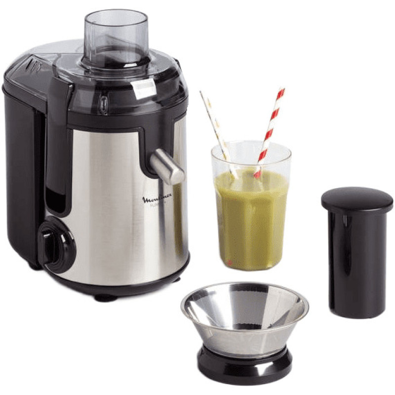 Moulinex centrifugal juicer Frutelia+, 400W, cake-0.95L, plastic, silver (JU420D10)