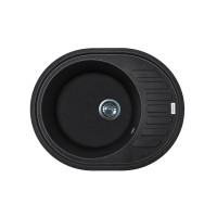 Adamant Kitchen sink Ovum, artificial stone, oval, with drainboard, 615х495х200mm, bowl - 1, over-mounted, black (000008377)