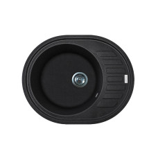 Adamant Kitchen sink Ovum, artificial stone, oval, with drainboard, 615х495х200mm, bowl - 1, over-mounted, black (000008377)