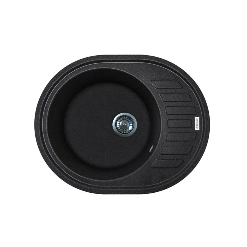 Adamant Kitchen sink Ovum, artificial stone, oval, with drainboard, 615х495х200mm, bowl - 1, over-mounted, black (000008377)