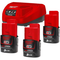 Milwaukee NRG-303 Battery and Charger Set 12V 3x3Ah Redlithium M12, ZP C12C (4933459207)