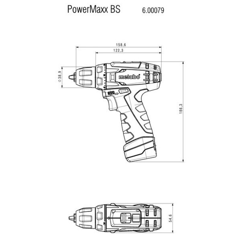 Metabo Cordless Drill Screwdriver PowerMaxx BS, 10.8V 2x2.0Ah, 17/34Nm, 0-360/0-1400rpm, 0.95kg (600079550)
